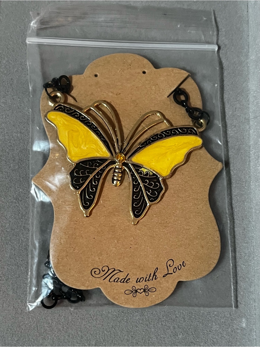 Butterfly Pendant Necklace - Yellow and Black
